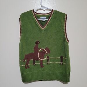 Vintage Hartstrings Green Cowboy‎ Western Knit Sweater Vest